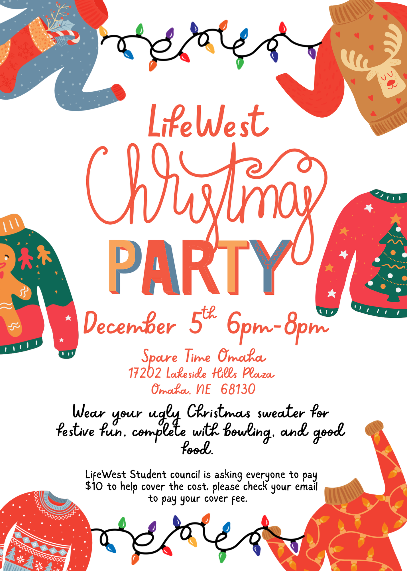 White Red Illustrated Christmas Sweather Party Flyer
