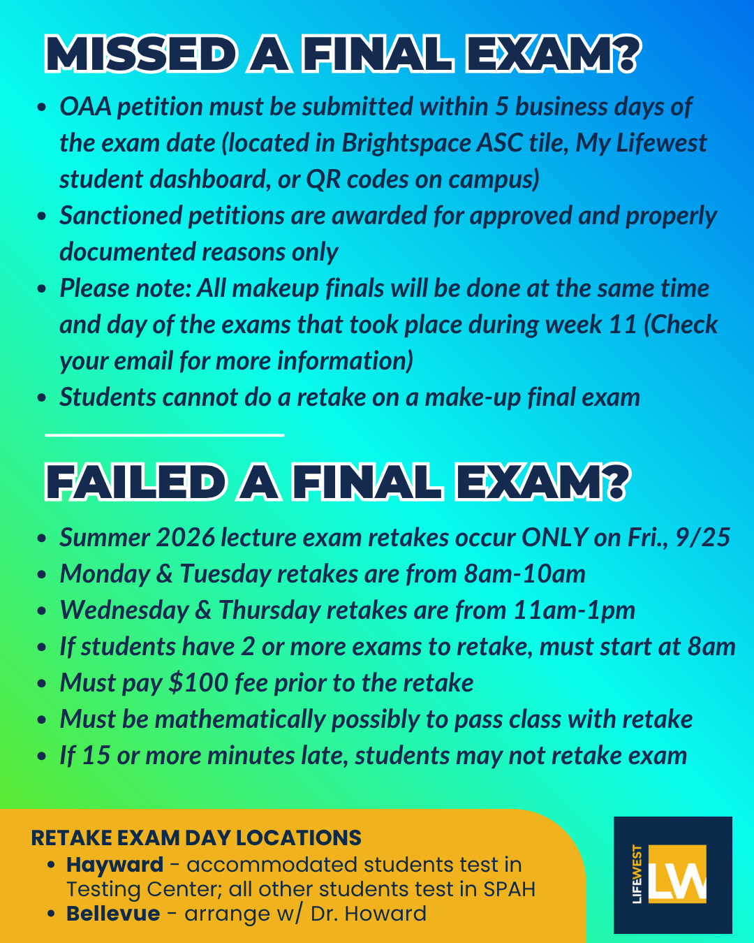 Summer 2026 Final Exam Makeup & Retake Reminders